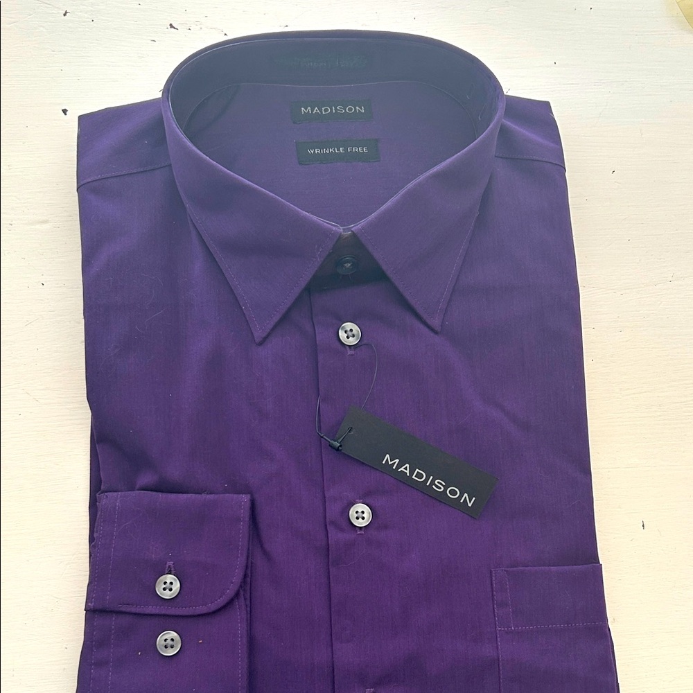 Madison 100% cotton, wrinkle free, long sleeve dress shirt purple 15.5–32/33